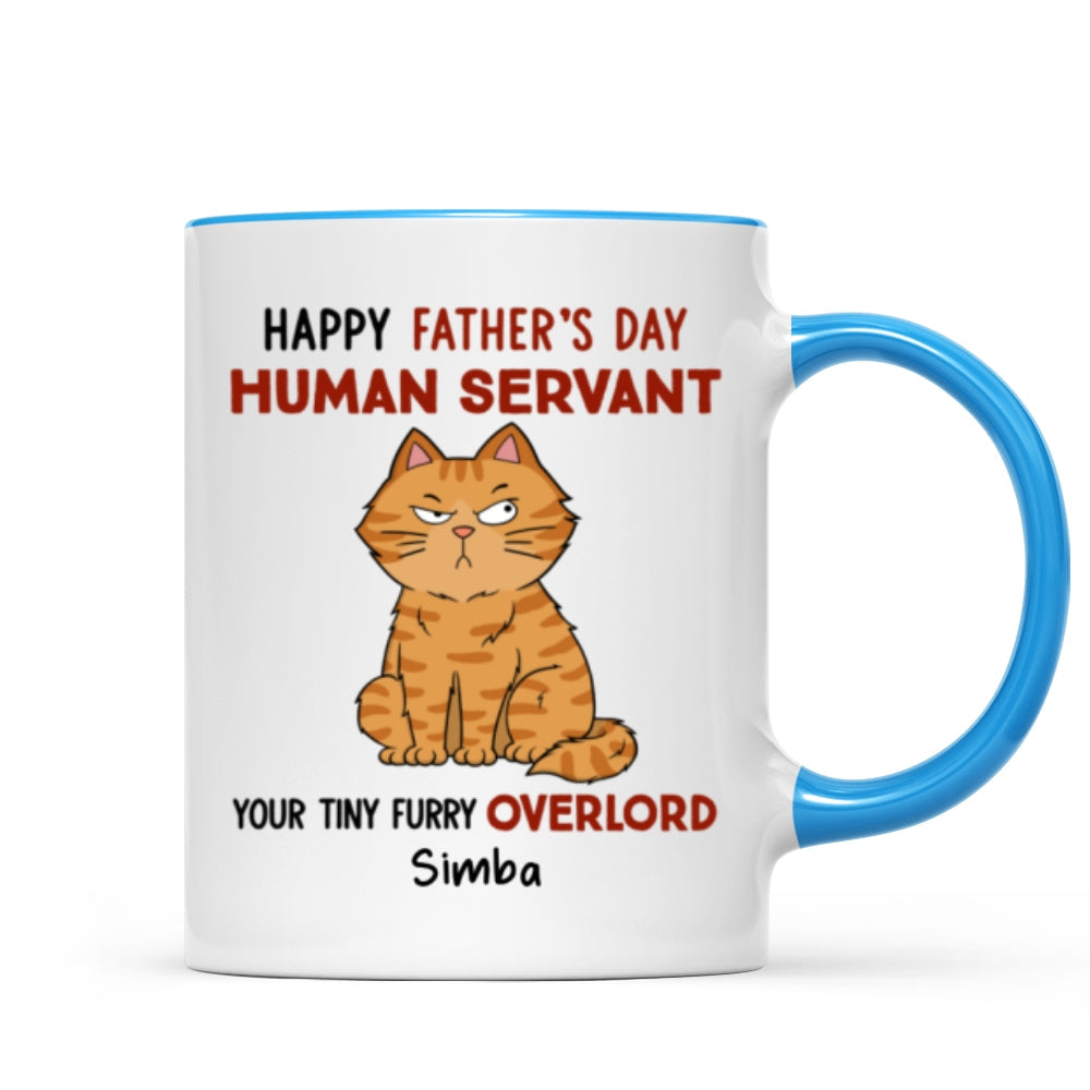 Funny Cute Cats Happy Father‘s Day Human Servant Personalized Mug, Father’s Day Gift For Cat Dad