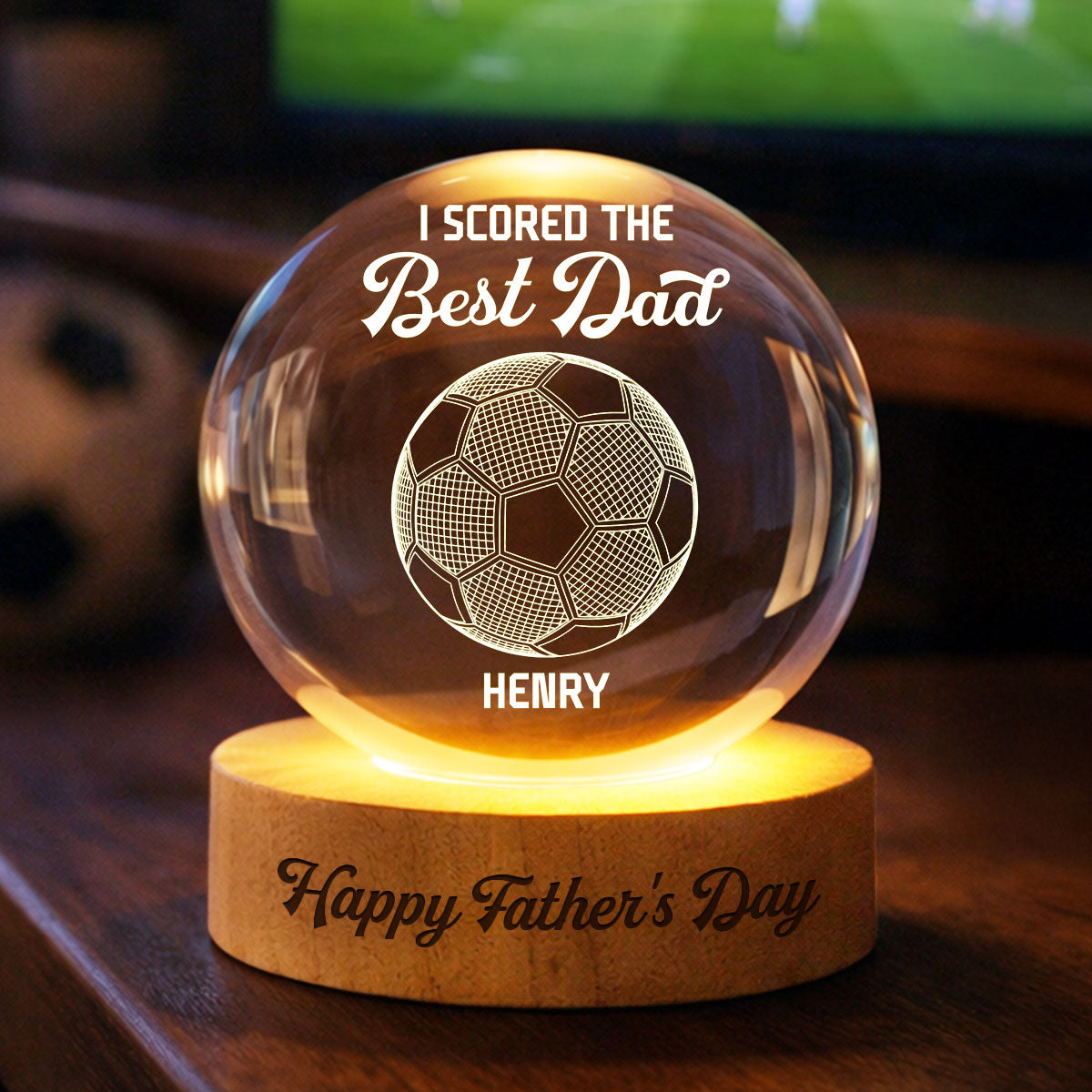 Soccer We Scored The Best Dad Illusion - Personalized Crystal Ball LED Night Light - Gift For Dad