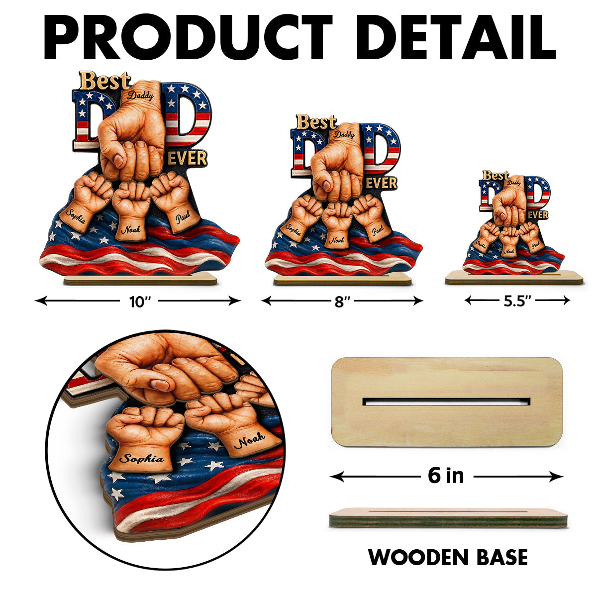 American Dad And Kids Fist Bump - Personalized 2-Layered Wooden Plaque - Gift For Dad, Husband