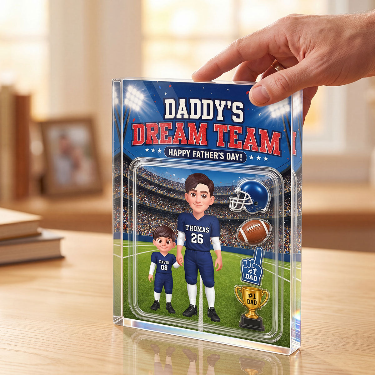 American Football Dad Daddy's Dream Team - Personalized Acrylic Block Plaque - Gift For Football Dad, Husband