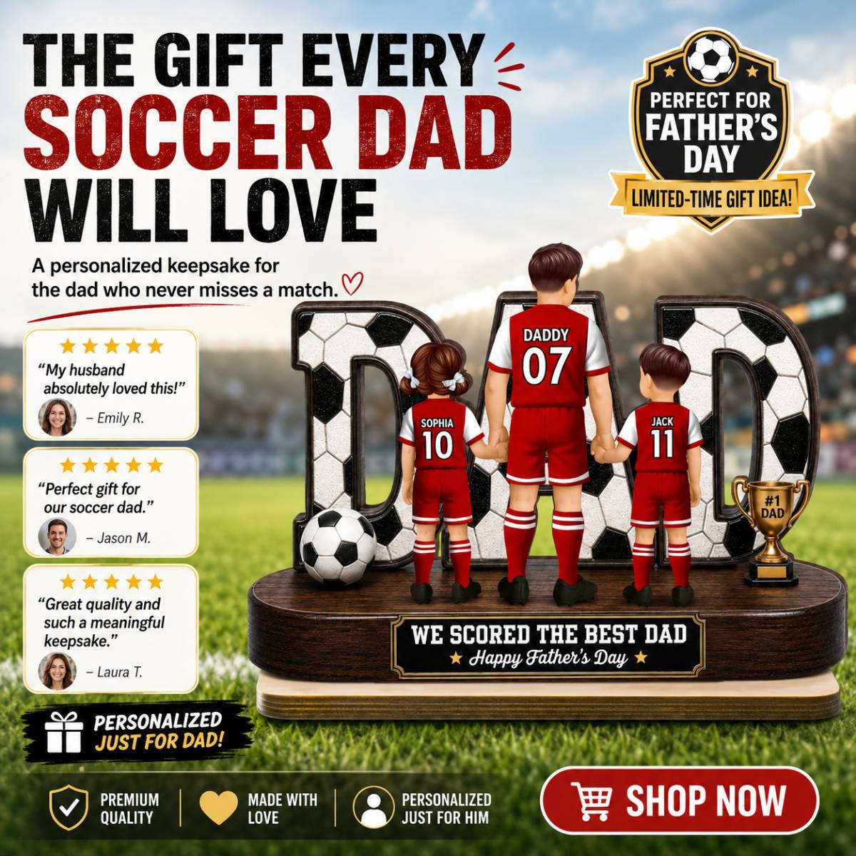 Soccer Dad Legend We Scored The Best Dad Back View - Personalized 2-Layered Wooden Plaque - Gift For Dad, Husband, Soccer Lovers