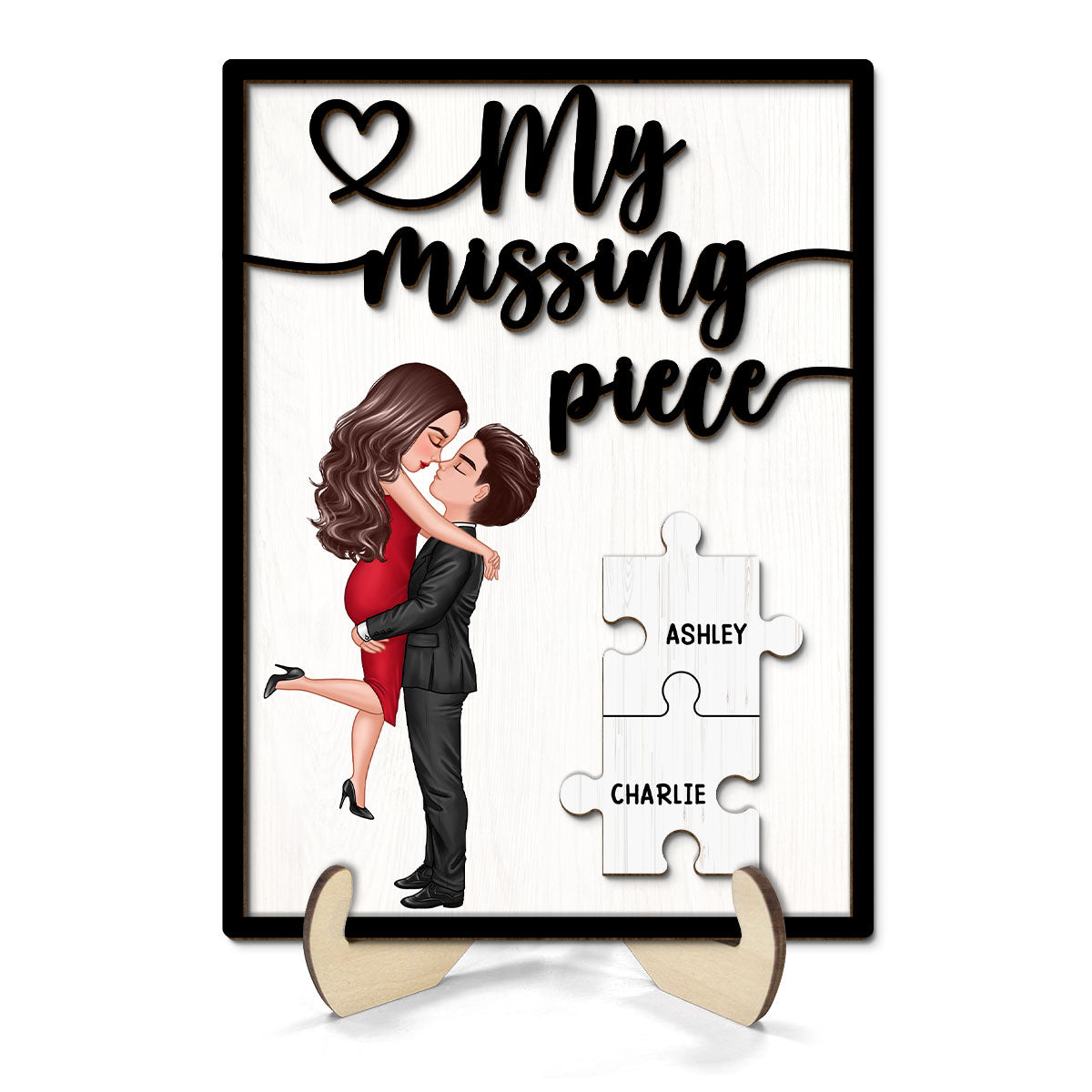 My Missing Piece Valentine‘s Day Gift For Her Gift For Him Personalized 2-Layer Wooden Plaque