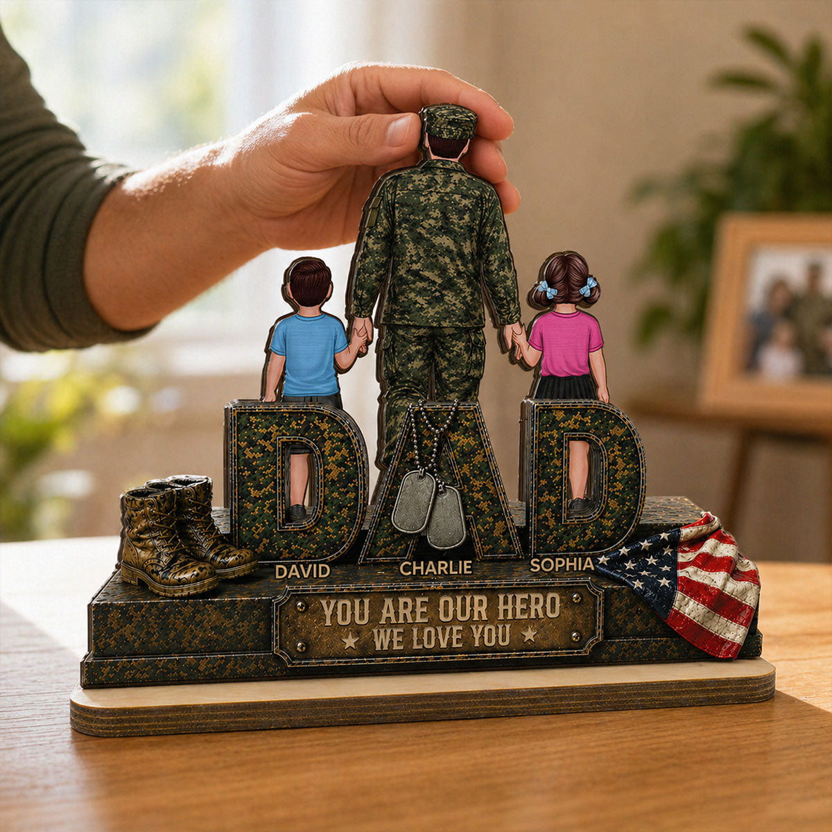 Army Dad You Are Our Hero - Personalized 2-Layered Wooden Plaque - Gift For Dad, Husband
