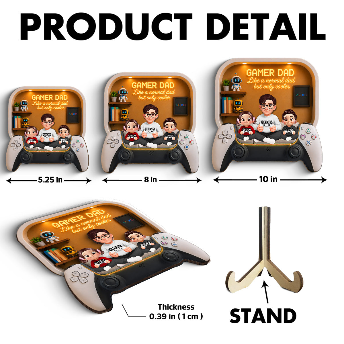 Gamer Dad And Kids - Personalized 2-Layered Wooden Plaque - Gift For Dad, Husband, Gamers