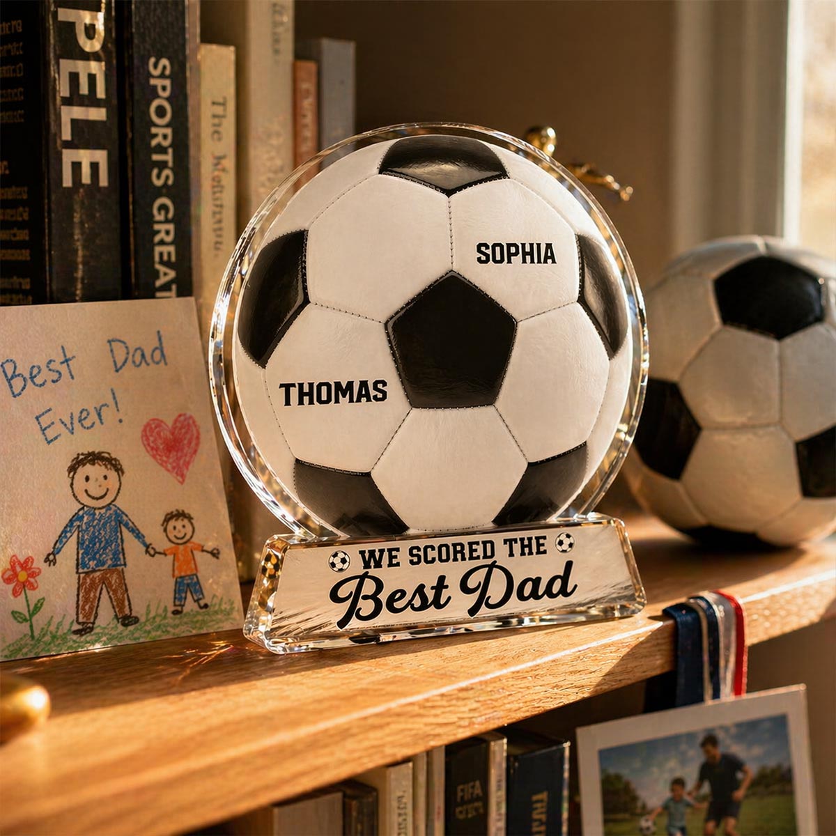 We Scored The Best Dad - Personalized Acrylic Block Plaque - Gift For Soccer Dad