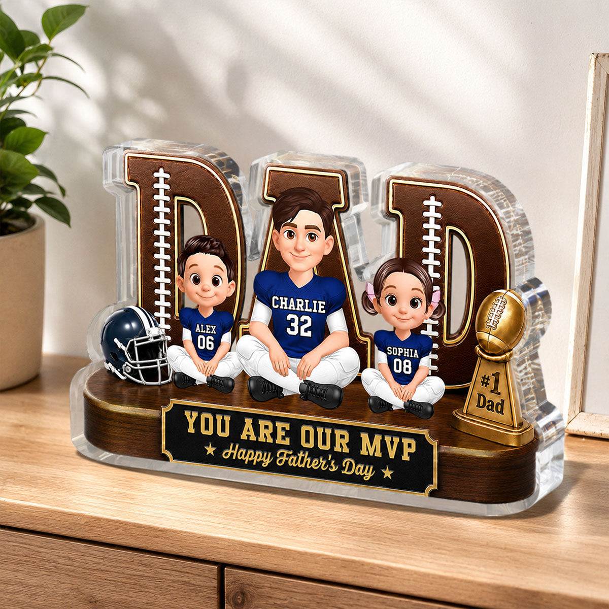 American Legend Football Family Daddy's Dream Team - Personalized Acrylic Block Plaque - Gift For Dad, Husband