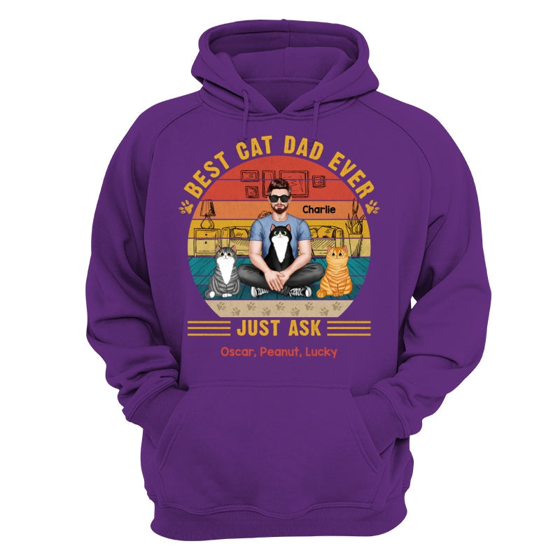 Best Cat Dad Ever Real Man Sitting With Fluffy Cats Personalized Shirt