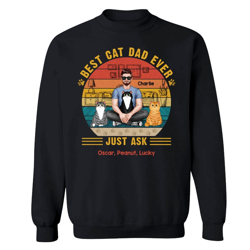 Best Cat Dad Ever Real Man Sitting With Fluffy Cats Personalized Shirt