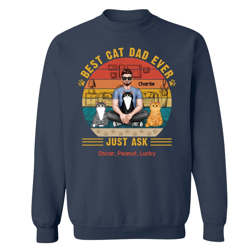 Best Cat Dad Ever Real Man Sitting With Fluffy Cats Personalized Shirt