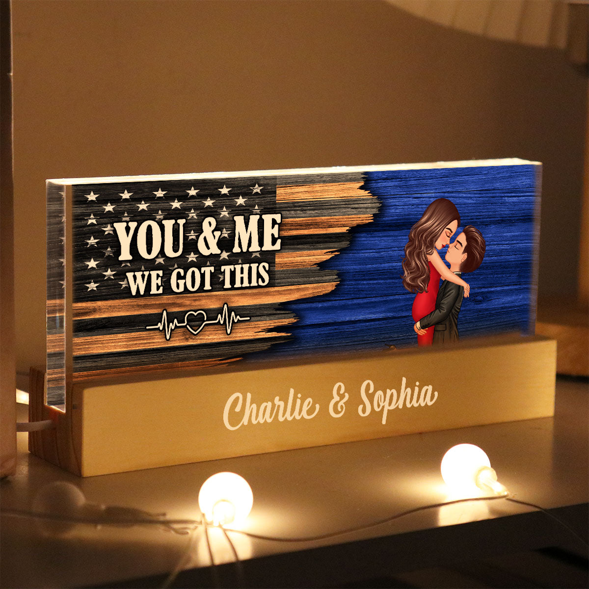 Hero Couple Hugging Kissing Half Flag Gift by Occupation Personalized Acrylic Block LED Night Light