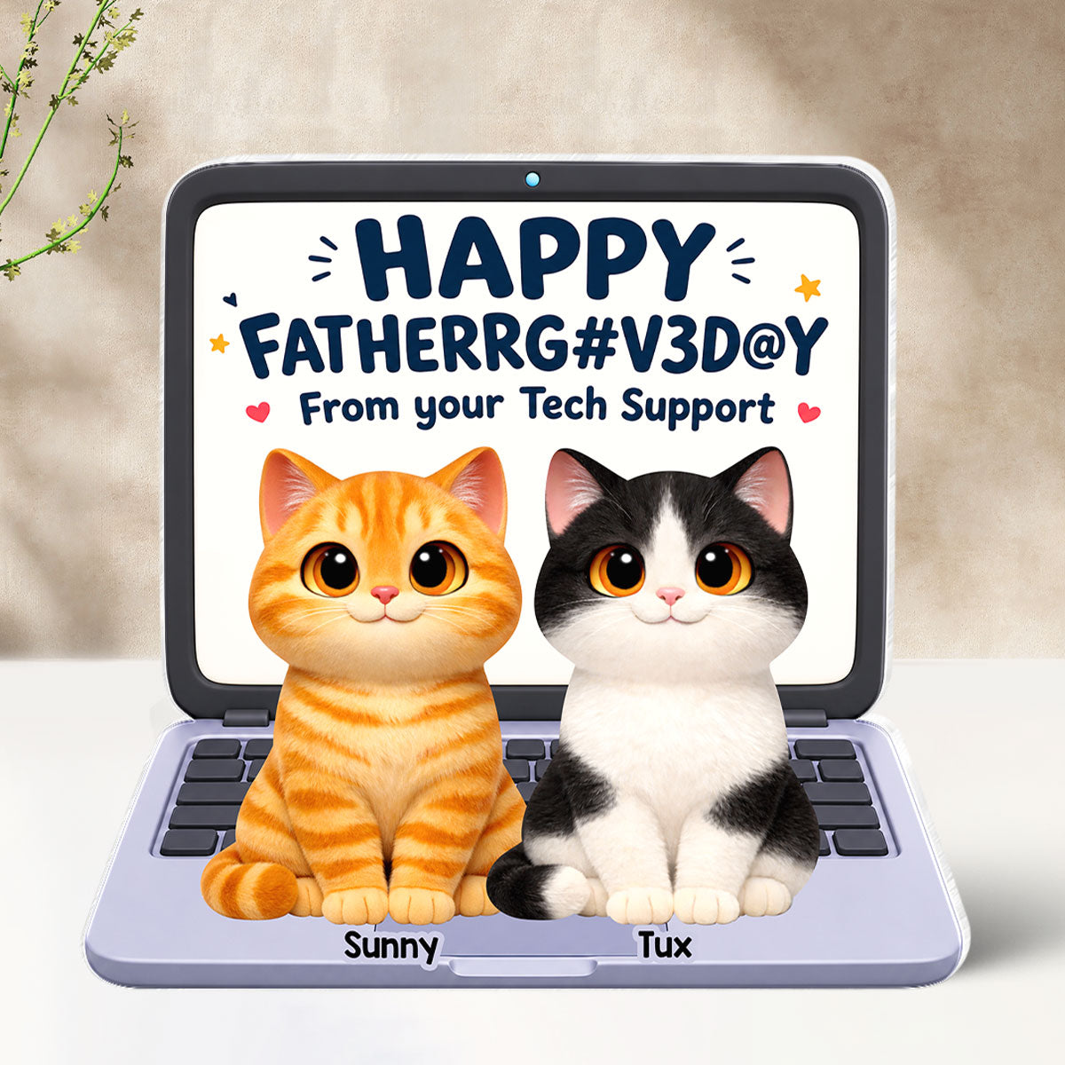 Cute Fluffy Cats Happy From Tech Support 2D Flat - Personalized Acrylic Block Plaque - Funny Gift For Cat Dad, Cat Lovers