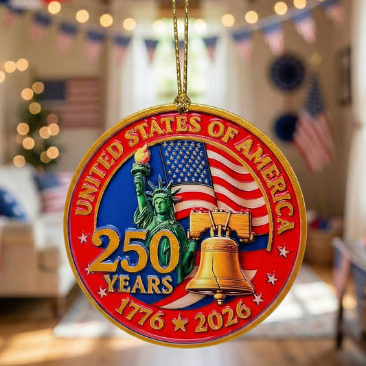 USA 250th Anniversary Resin Ornament, 1776-2026 Liberty Bell Decoration, Patriotic Ornament