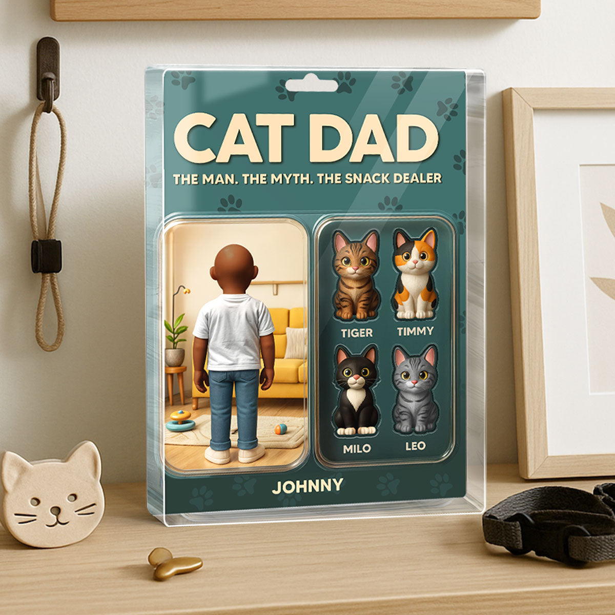 Cat Dad Cartoon Figures Style Personalized Acrylic Block Plaque, Gift for Cat Lover