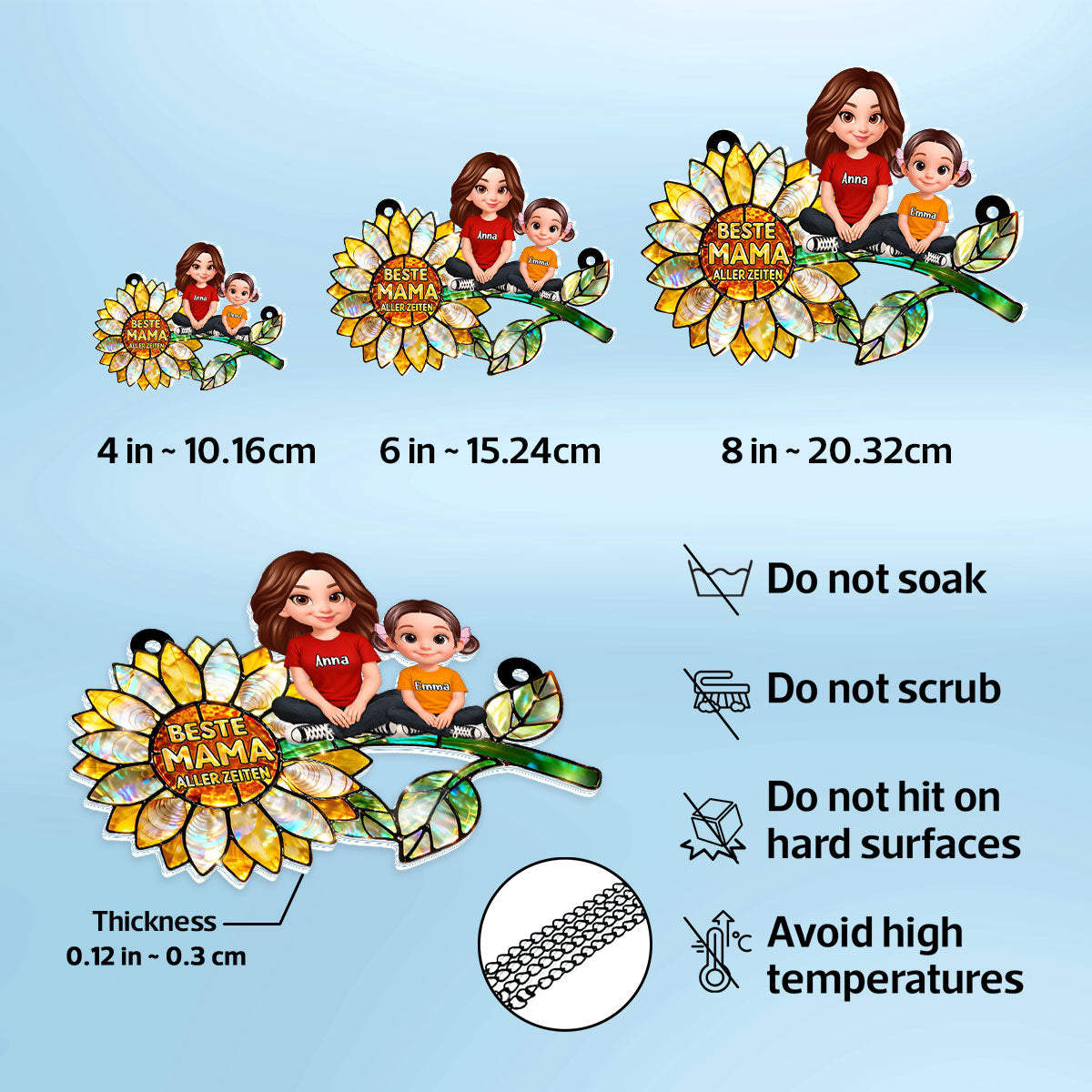 Sonnenblumen-Mama mit Kindern – Personalisierter Suncatcher frs Fenster – Liebevolles Muttertagsgeschenk fr Mama oder Ehefrau