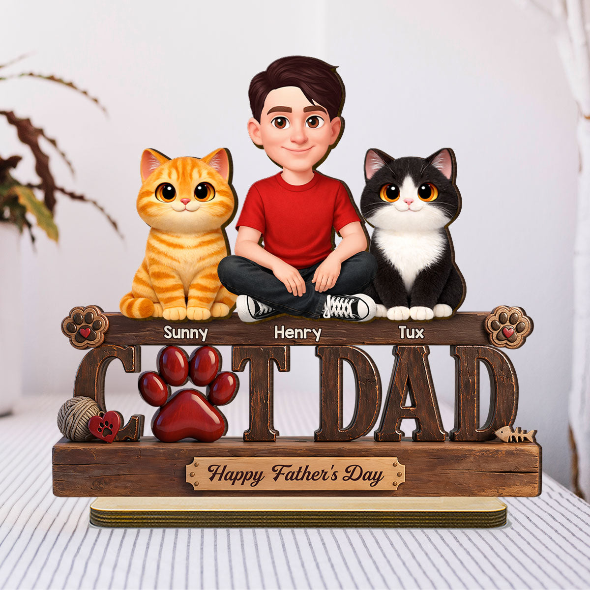 Best Cat Dad Happy - Personalized 2-Layered Wooden Plaque - Gift For Cat Dad, Cat Lovers
