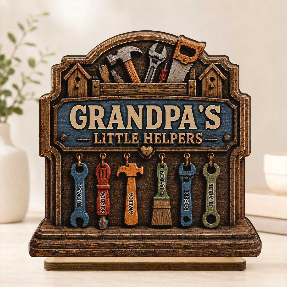 Grandpa's Little Helpers - Personalized 2-Layered Wooden Plaque - Gift For Dad, Husband, Grandpa