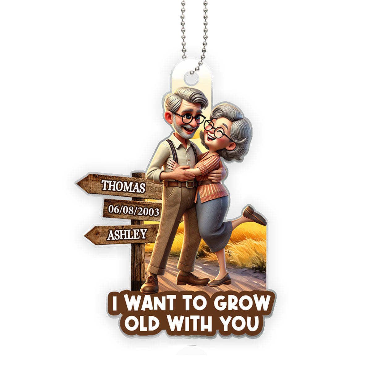 Growing Old Together Personalized Car Hanger Ornament, Anniversary For Him, For Her, Husband, Wife