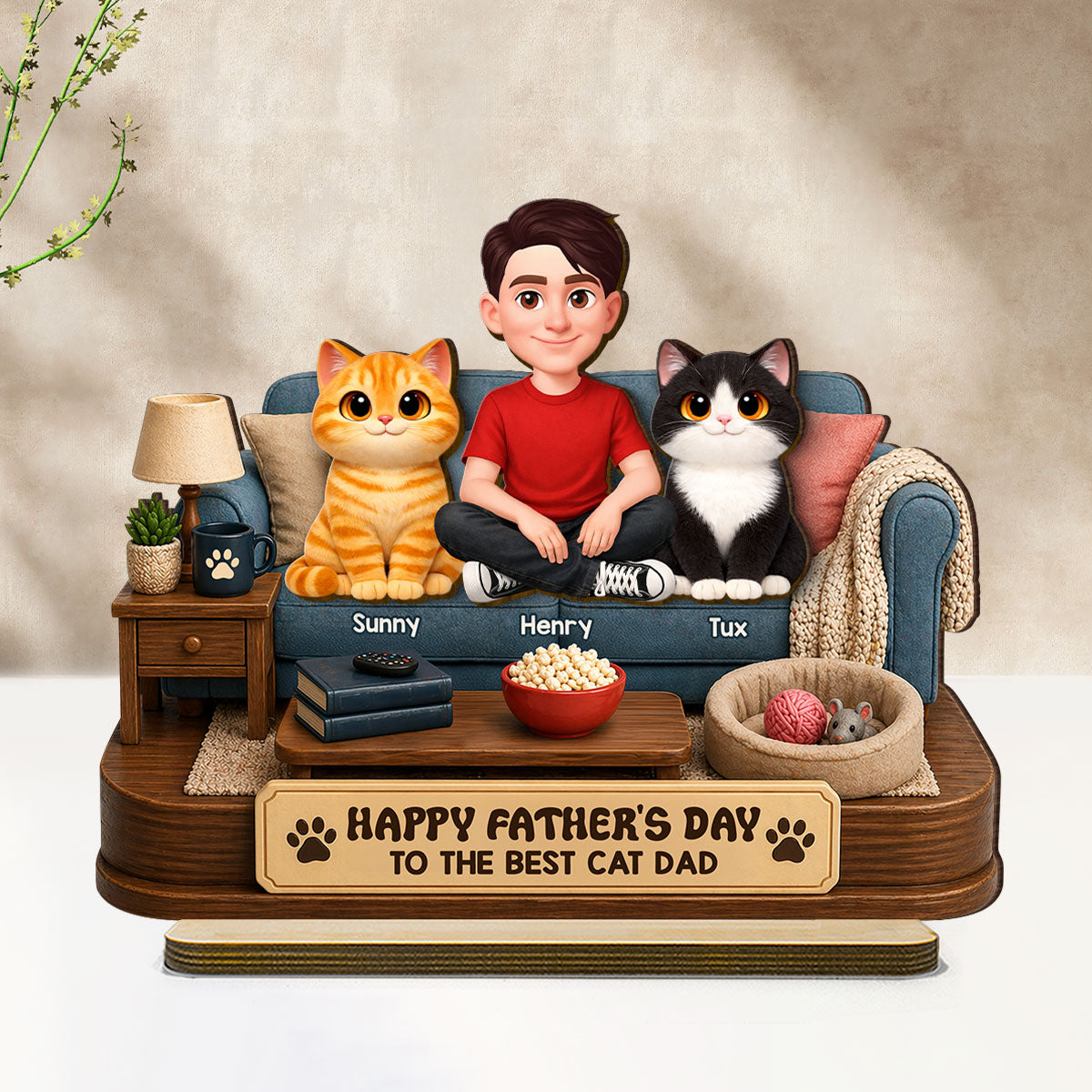 Happy Best Cat Dad - Personalized 2-Layered Wooden Plaque - Gift For Cat Dad, Cat Lovers