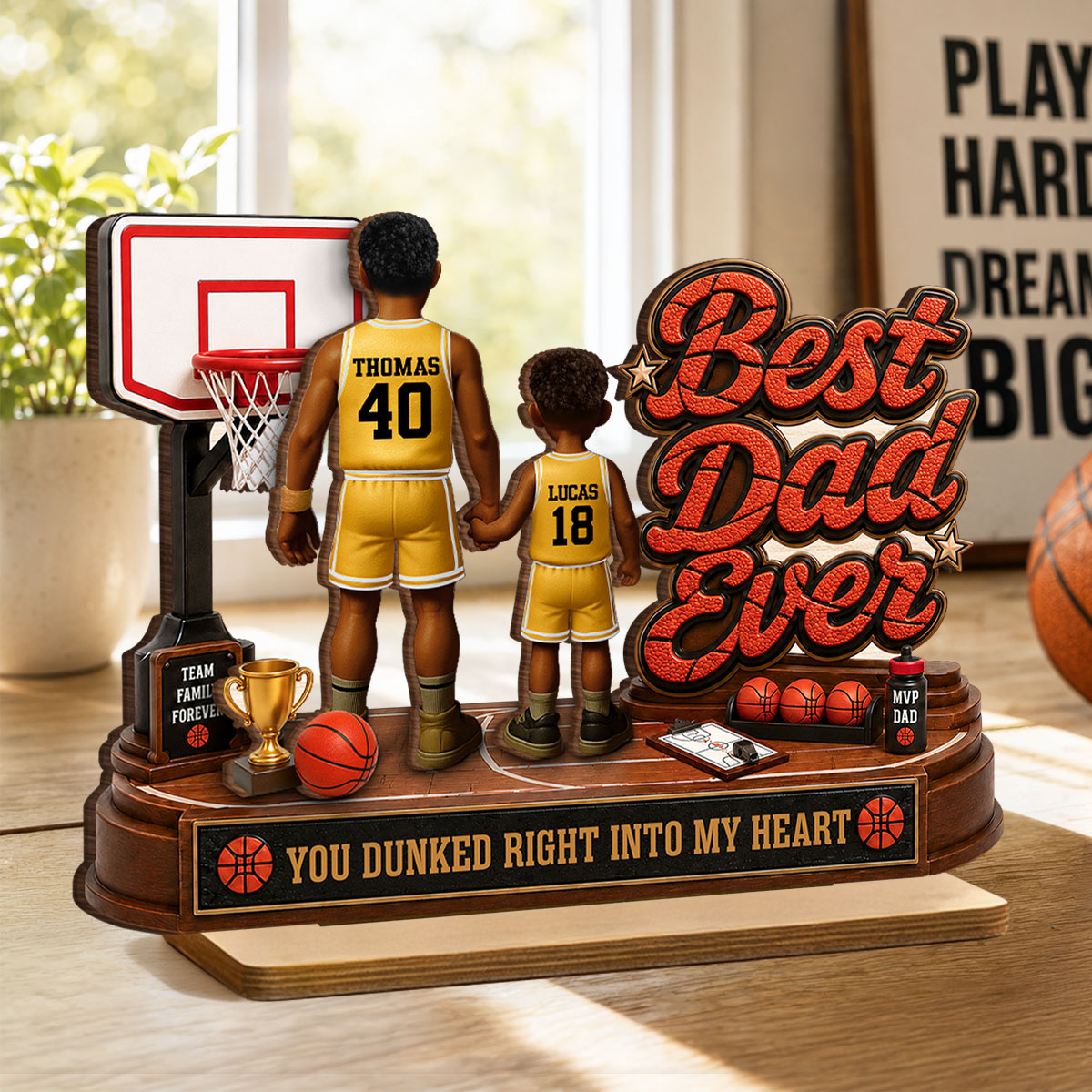 Best Basketball Dad Ever Dunked Right Into Our Hearts - Personalized 2-Layered Wooden Plaque - Gift For Dad, Husband
