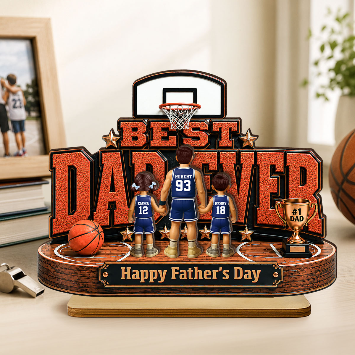 Best Basketball Dad Ever Our MVP - Personalized 2-Layered Wooden Plaque - Gift For Dad, Husband