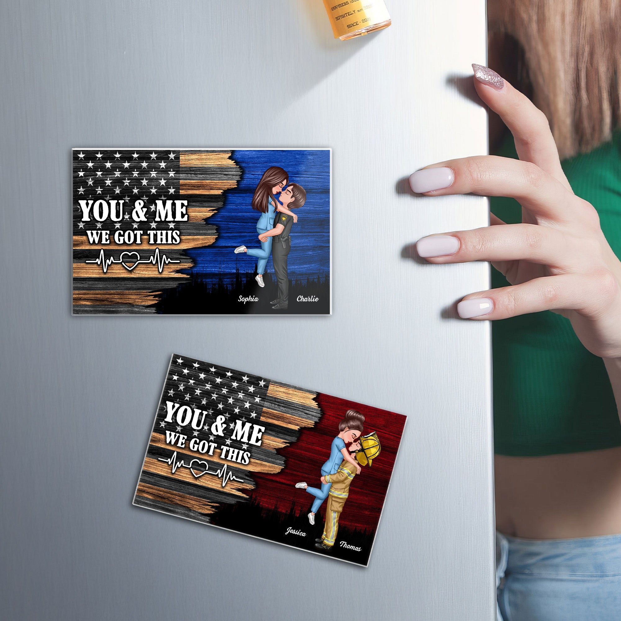 Hero Couple Hugging Kissing Half Flag Gift by Occupation Gift For Her Gift For Him Personalized Acrylic Fridge Magnet