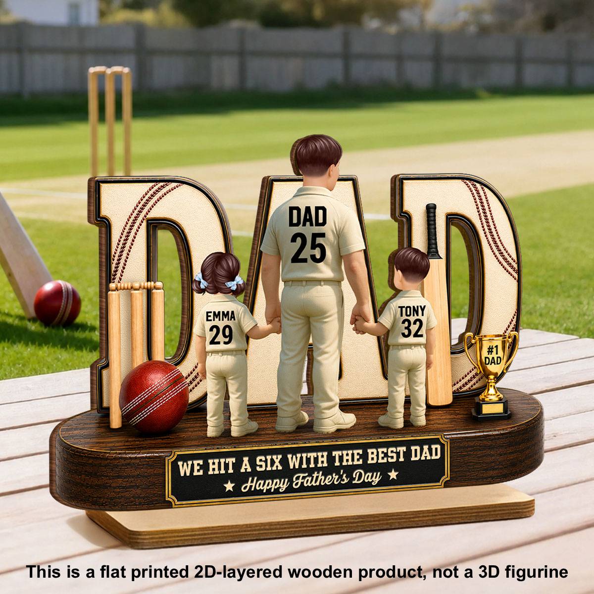 Cricket Dad Legend Hit A Six With The Best Dad - Personalized 2-Layered Wooden Plaque - Gift For Dad, Husband, Cricket Lovers