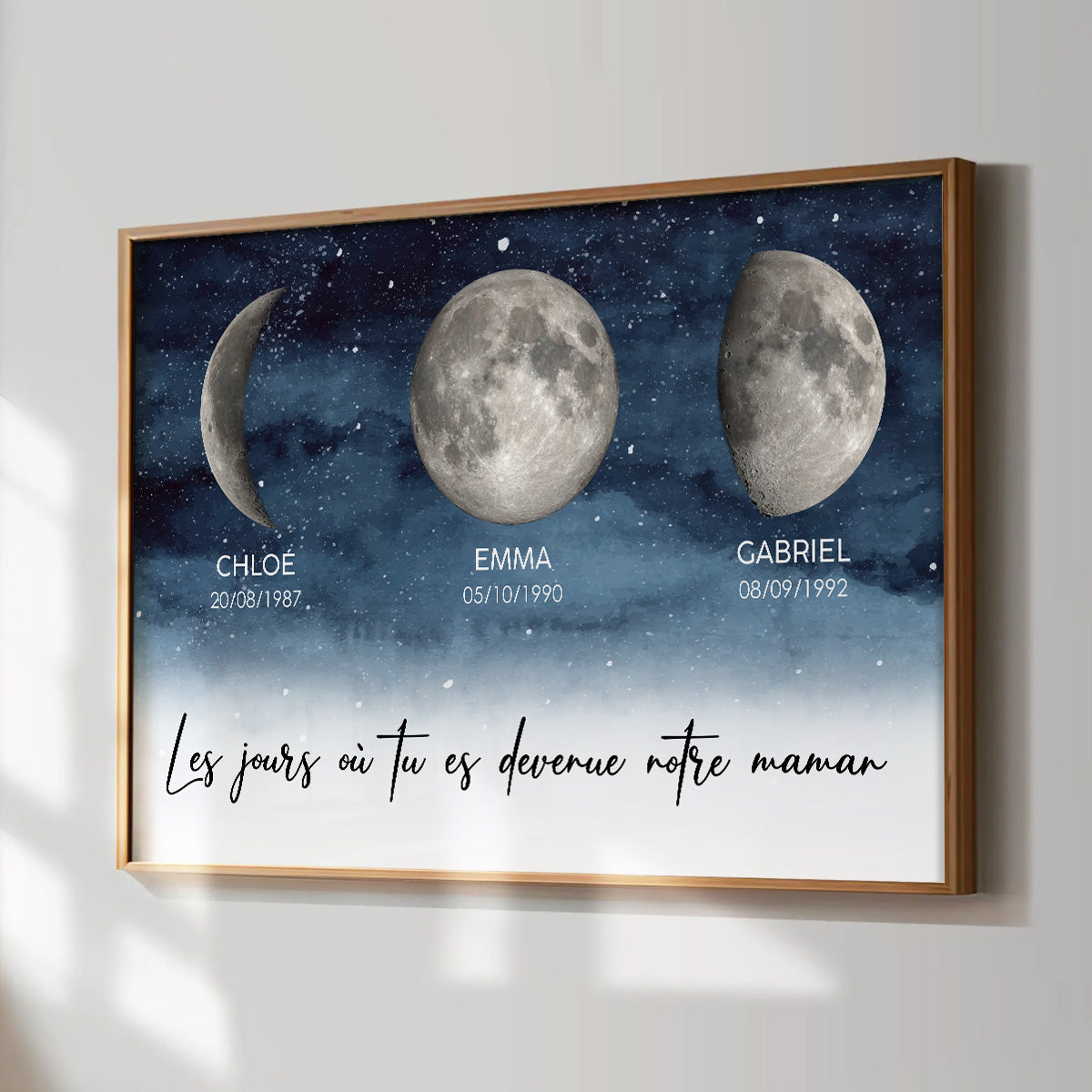 Nuit toile Le jour o tu es devenue Maman, Mamie – Affiche personnalise avec phases de lune de naissance – Cadeau de Fte des Mres pour Maman ou Mamie