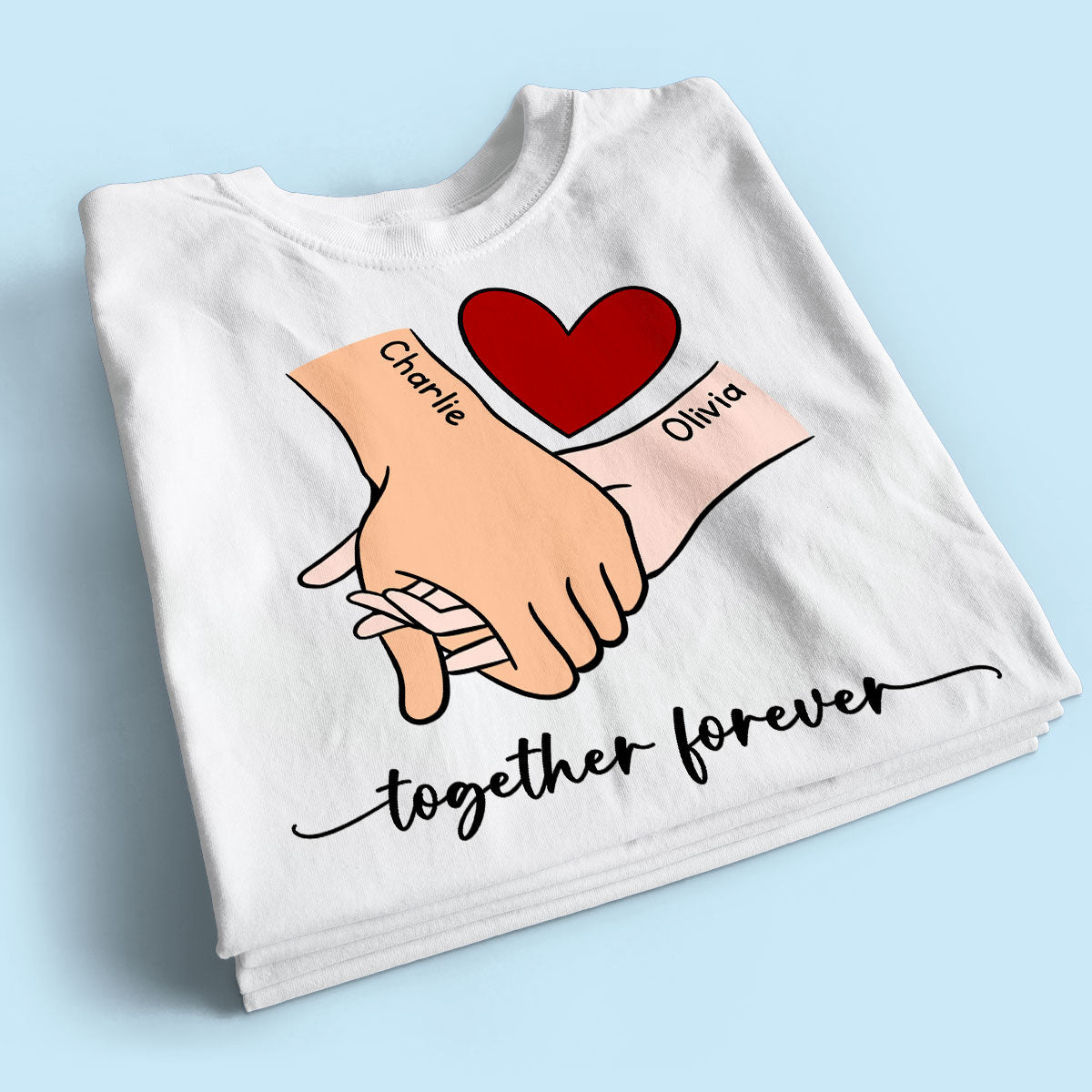 Personalized Couple Holding Hands Red Heart Shirt, Gift, Anniversary Gift for Him for Her