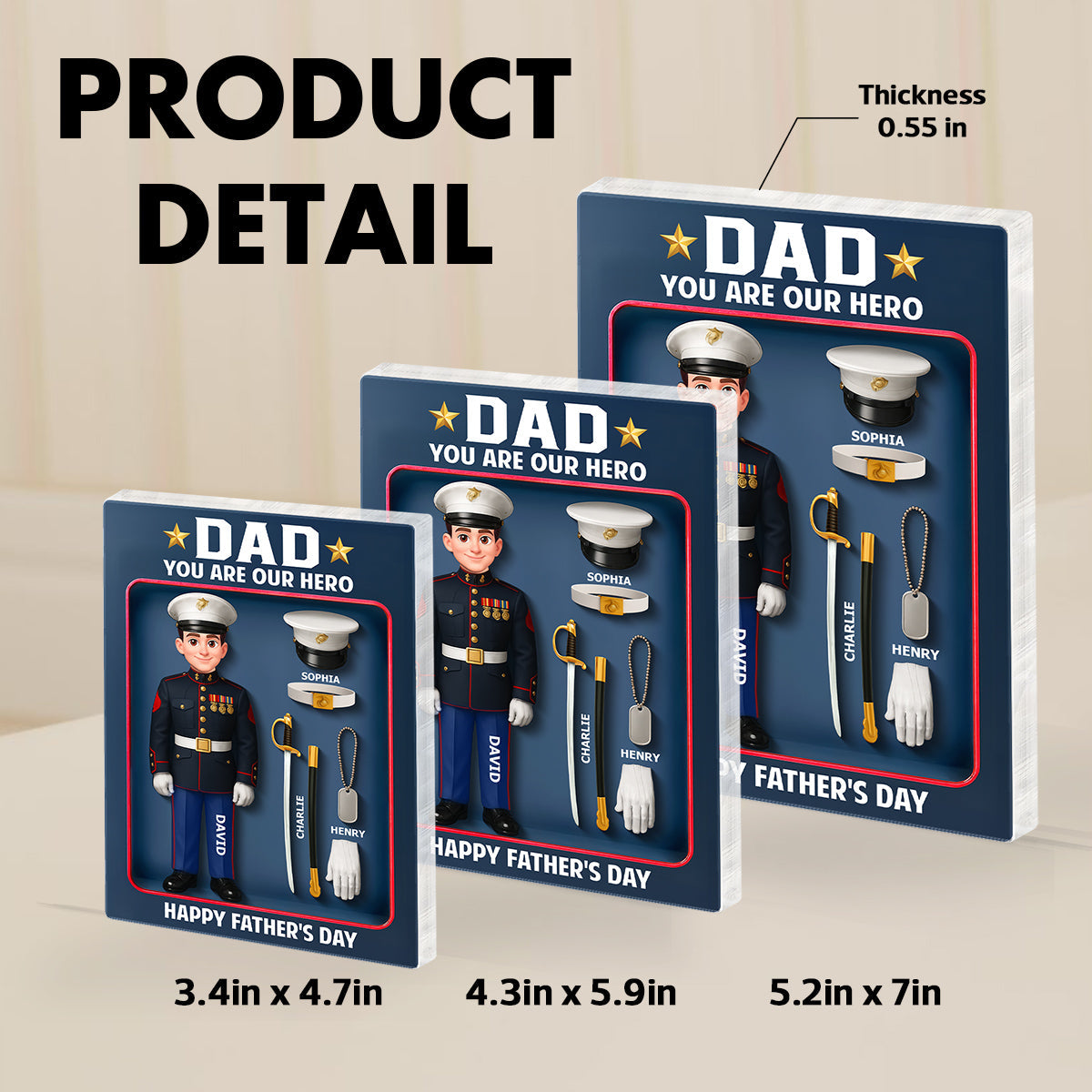 American Marine Dad Hero - Personalized Acrylic Block Plaque - Gift For Marine Dad