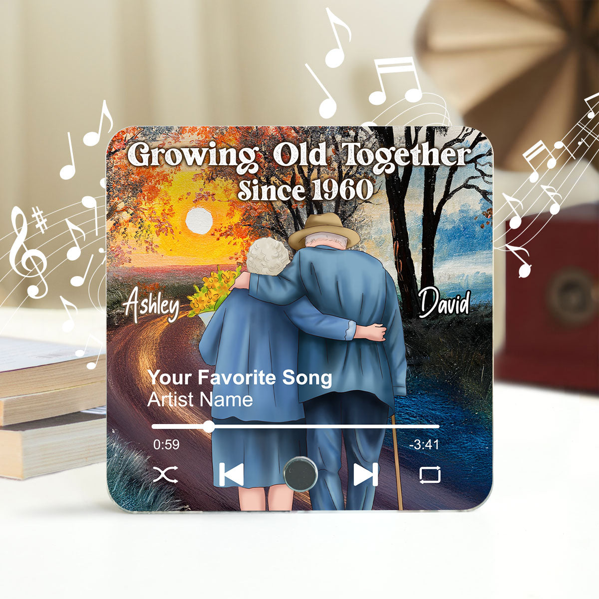 Old Couple Growing Old Together Since Personalized Music Fridge Magnet, Heartfelt 2025 Gift For Couple, For Him, For Her, Boyfriend, Girlfriend, Husband, Wife