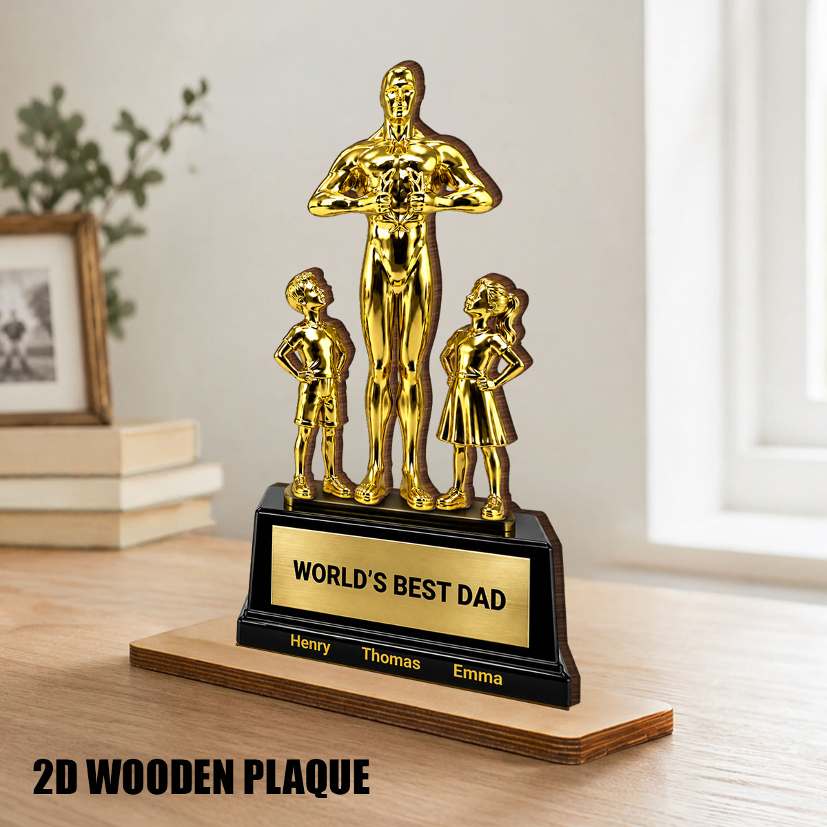 World's Best Dad Trophy - Personalized 2-Layered Wooden Plaque - Gift for Dad, Husband