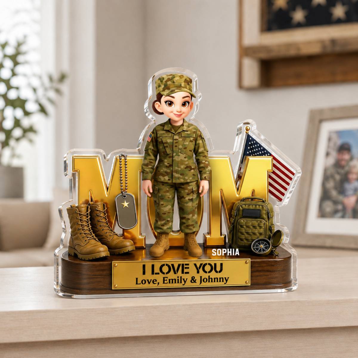 Proud American Military Armed Force Hero Dad 2D Flat - Personalized Acrylic Block Plaque - Unique Trending Gift For Dad, Husband