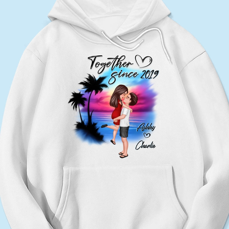 Couple Hugging Kissing Airbrushed Beach Scene Personalized Shirt