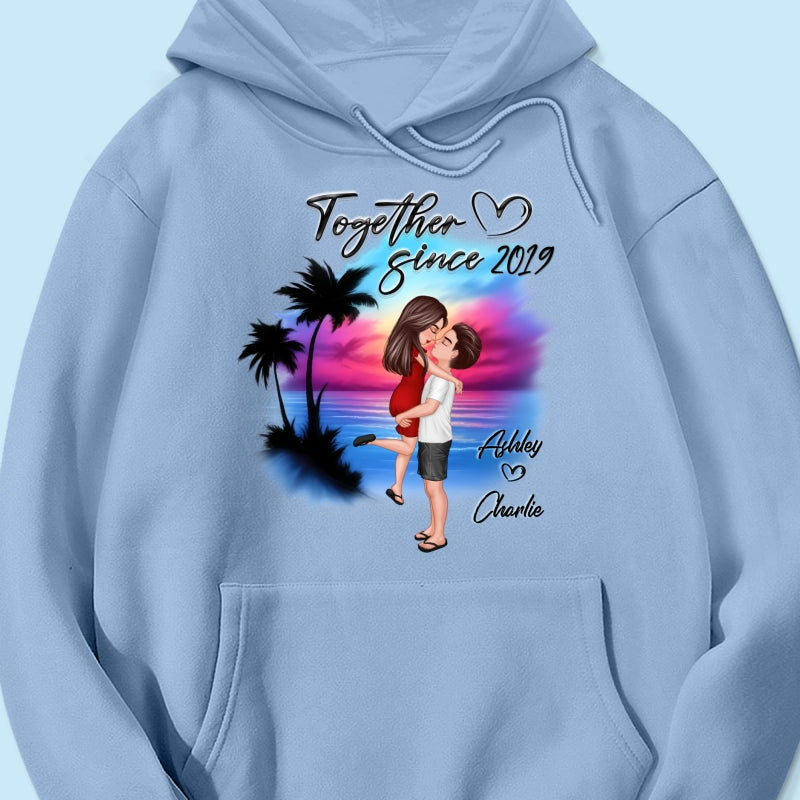 Couple Hugging Kissing Airbrushed Beach Scene Personalized Shirt