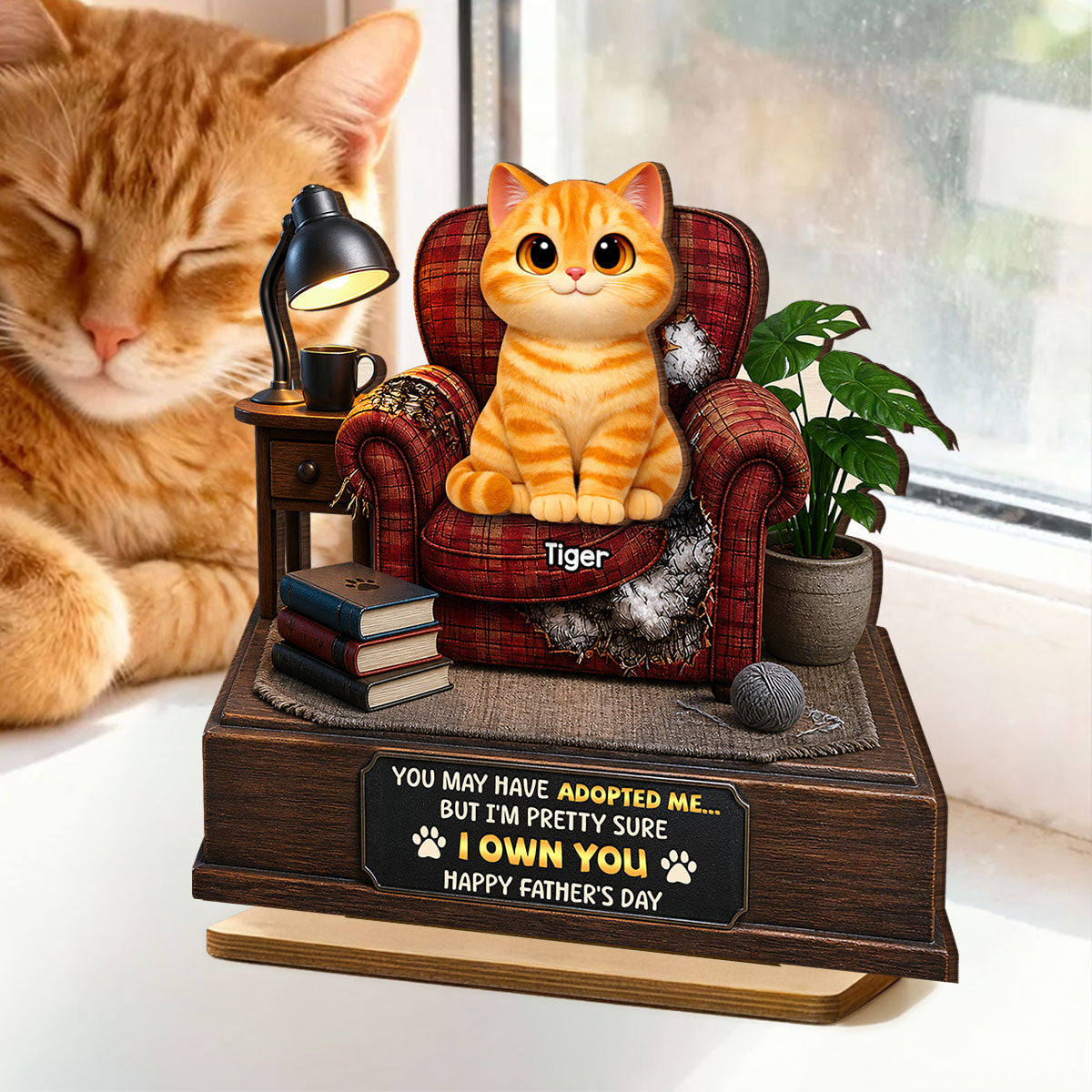 Pretty Sure We Own You - Personalized 2-Layered Wooden Plaque - Funny Gift for Cat Dad