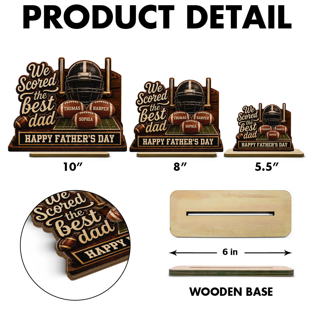 We Scored The Best American Football Dad Custom Name 2D Flat - Personalized 2-Layered Wooden Plaque - Gift For Football Dad