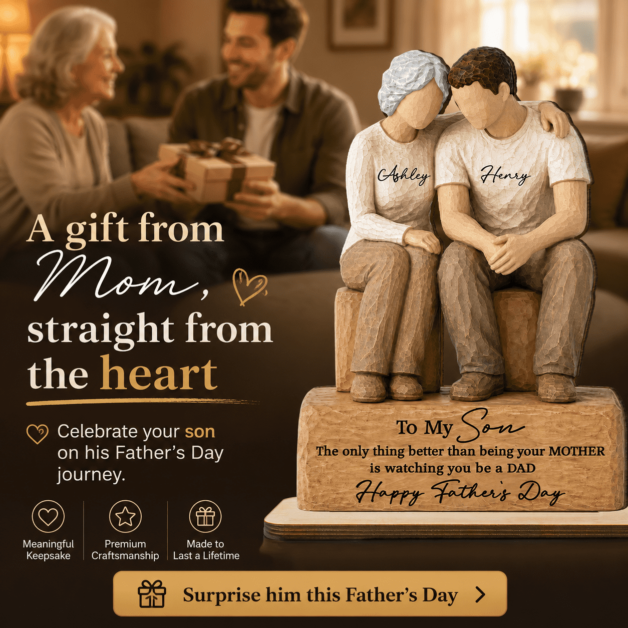 To My Son Watching You Be A Dad From Mom 2D Flat - Personalized 2-Layered Wooden Plaque - Gift For Son