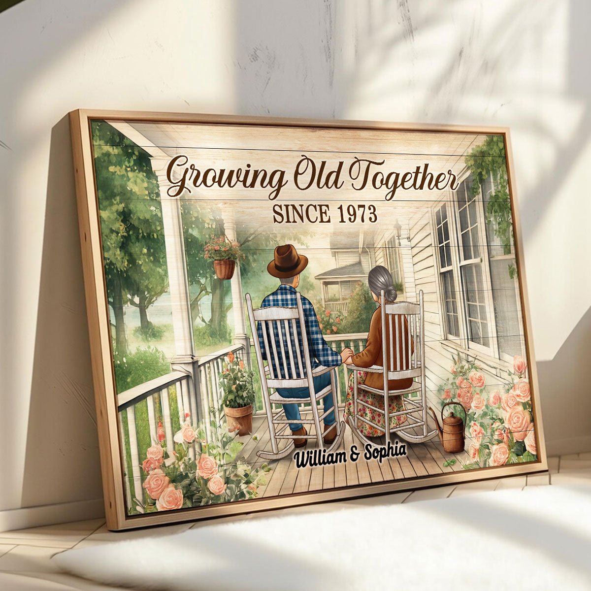 Couple Sitting On The Porch, Growing Old Together Personalized Poster, Heartfelt Gift For Couple, For Him, For Her, Husband, Wife