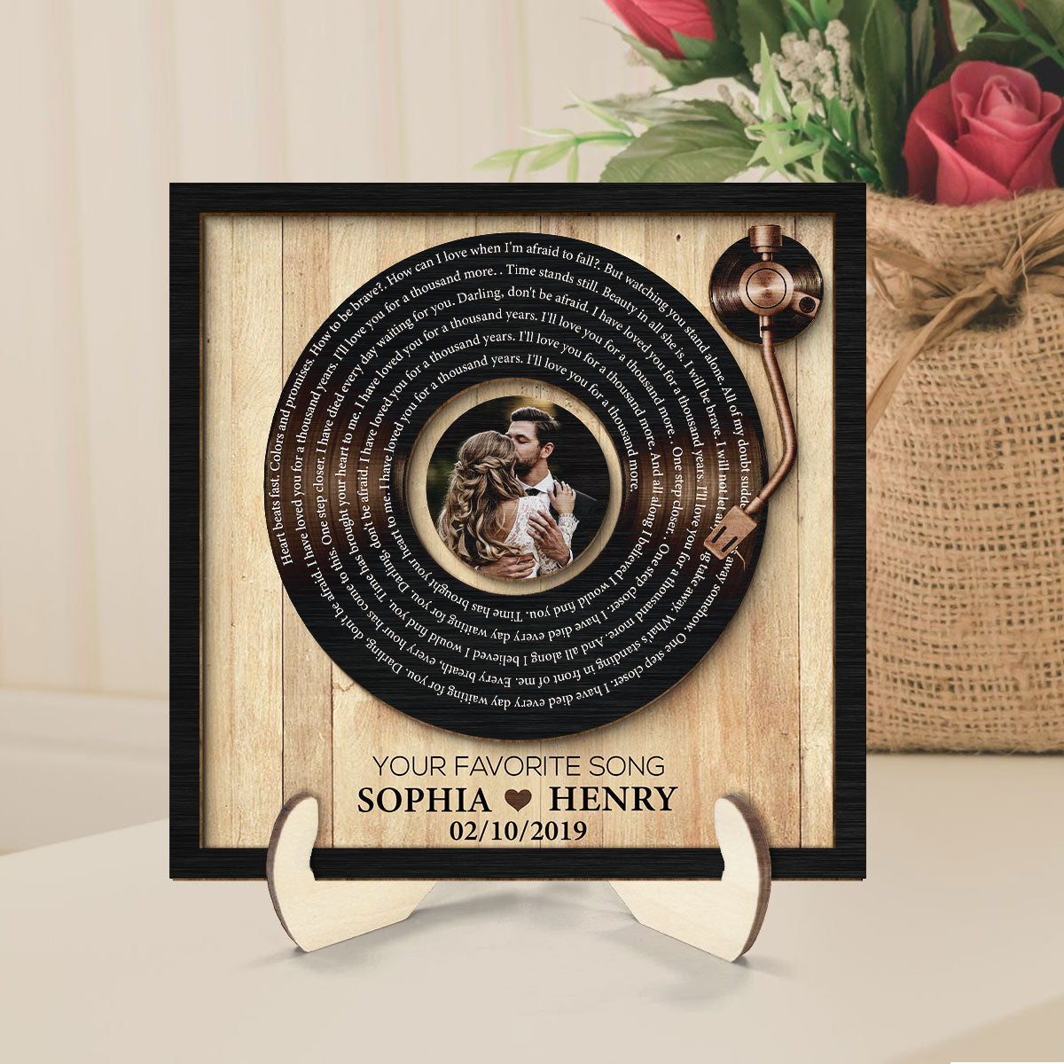 Upload Photo Vinyl Record Custom Song Lyrics Personalized 2-Layer Wooden Plaque, Anniversary Wedding Gift For Her, For Him, For The Couple