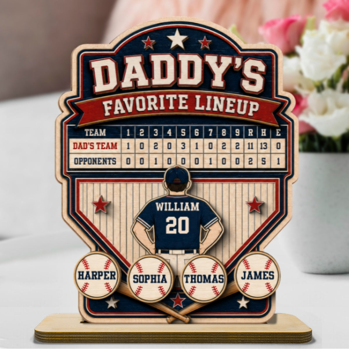 Baseball Dad Favorite Lineup - Personalized Wooden Plaque - Gift for Dad, Husband