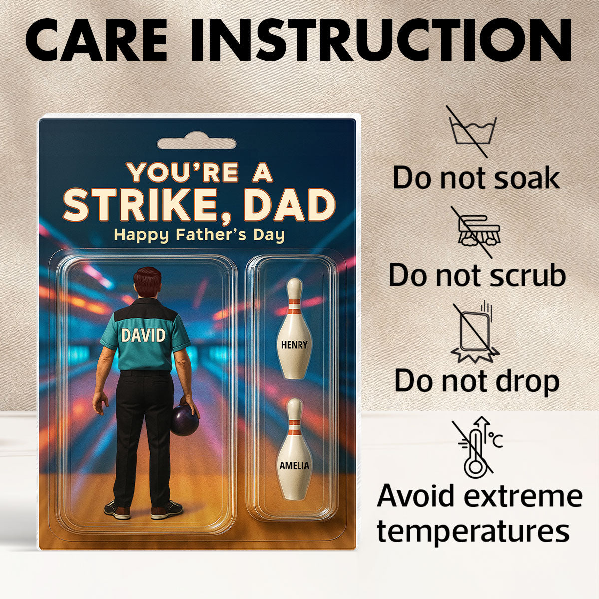 You're A Strike Dad With Kids' Names Custom Figure Personalized Acrylic Block Plaque, Unique Gift For Him, For Dad, For Bowling Lover