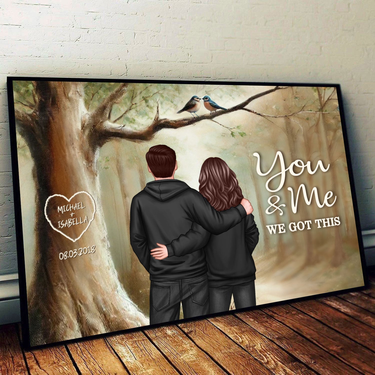 Couple Birds On Tree Personalized Poster, Anniversary, Gift for him, Gift for her