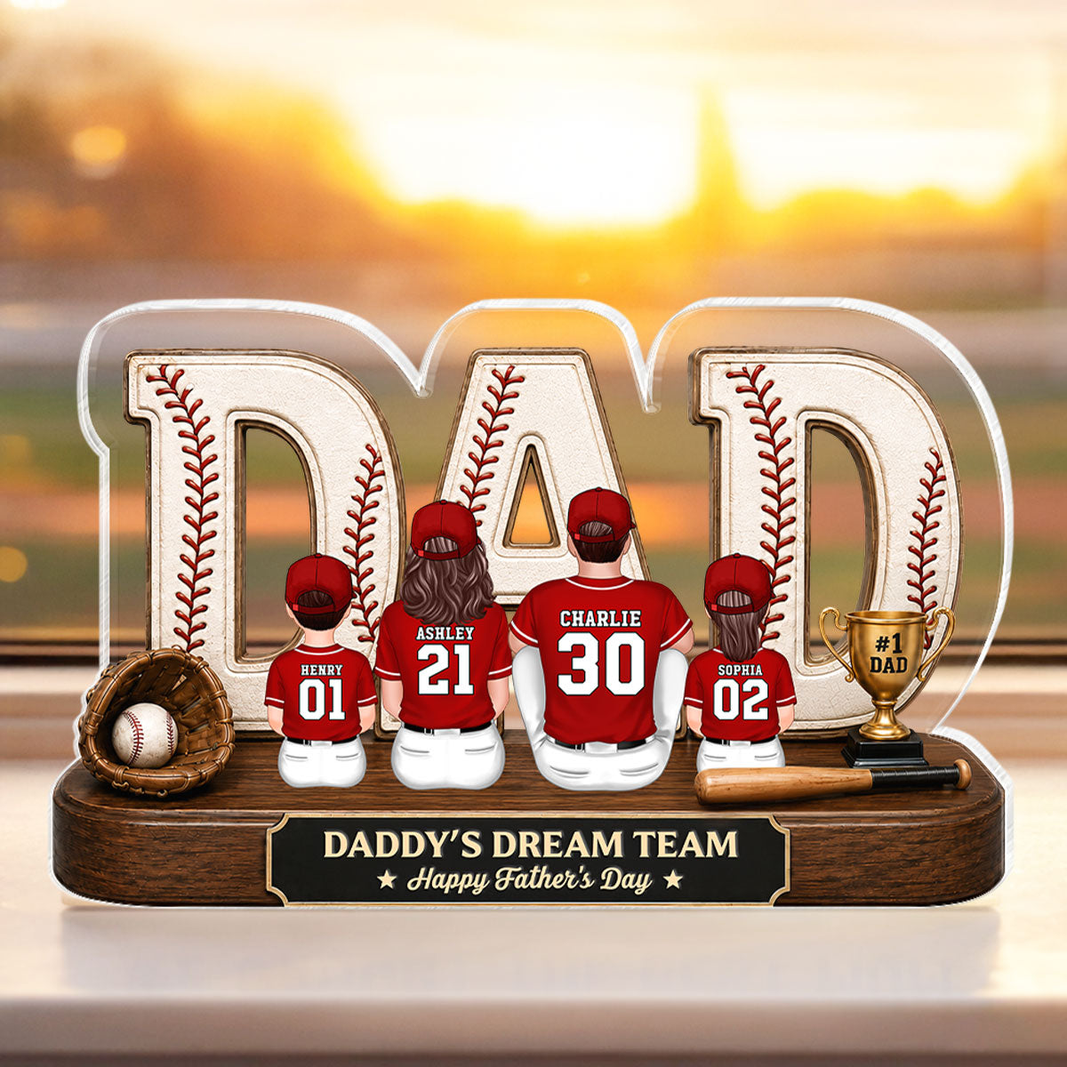Baseball Daddy's Dream Team - Personalized Acrylic Block Plaque - Gift For Dad, Husband, Baseball Fans