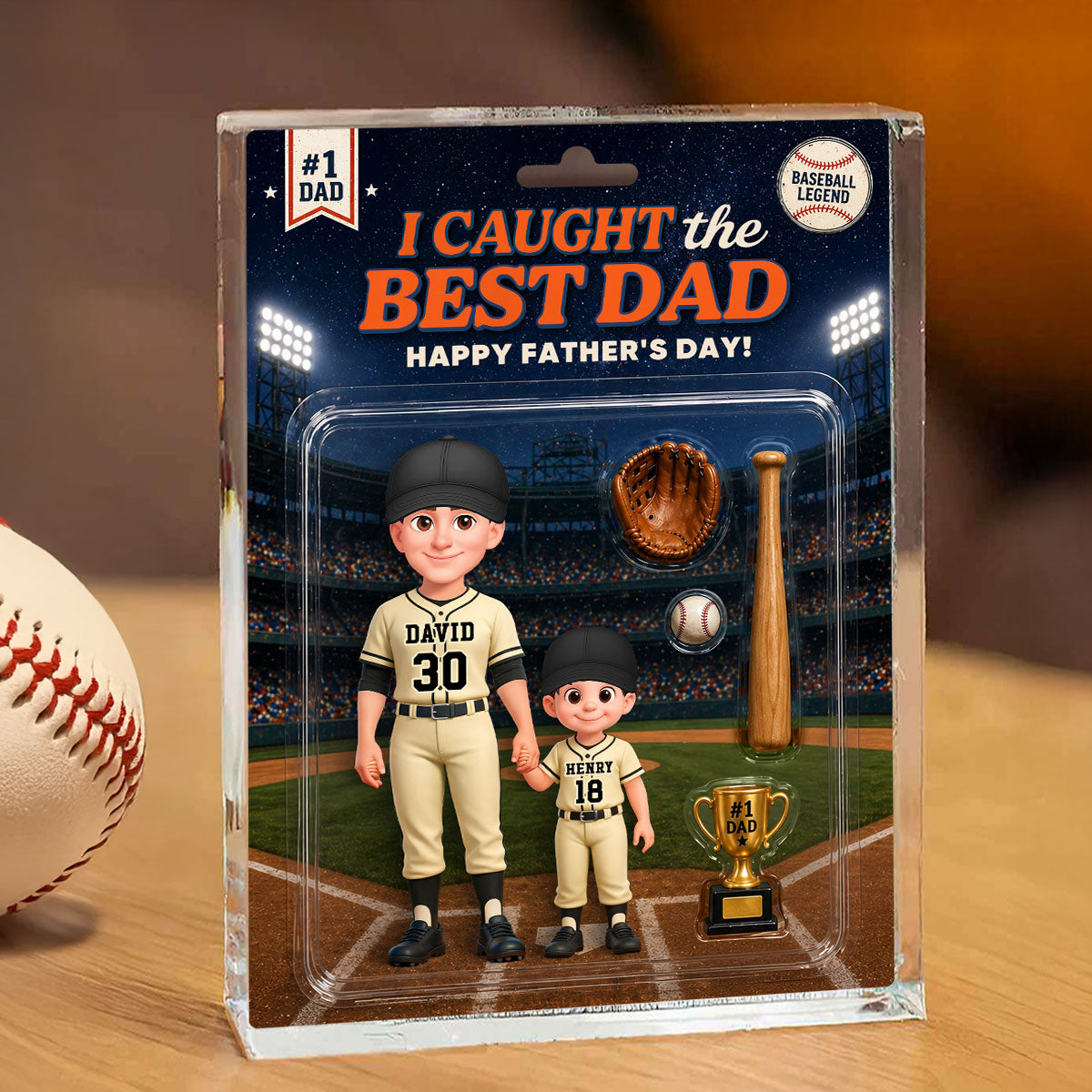 Retro Friday Night Light Baseball We Caught The Best Dad - Personalized Acrylic Block Plaque - Gift For Baseball Dad
