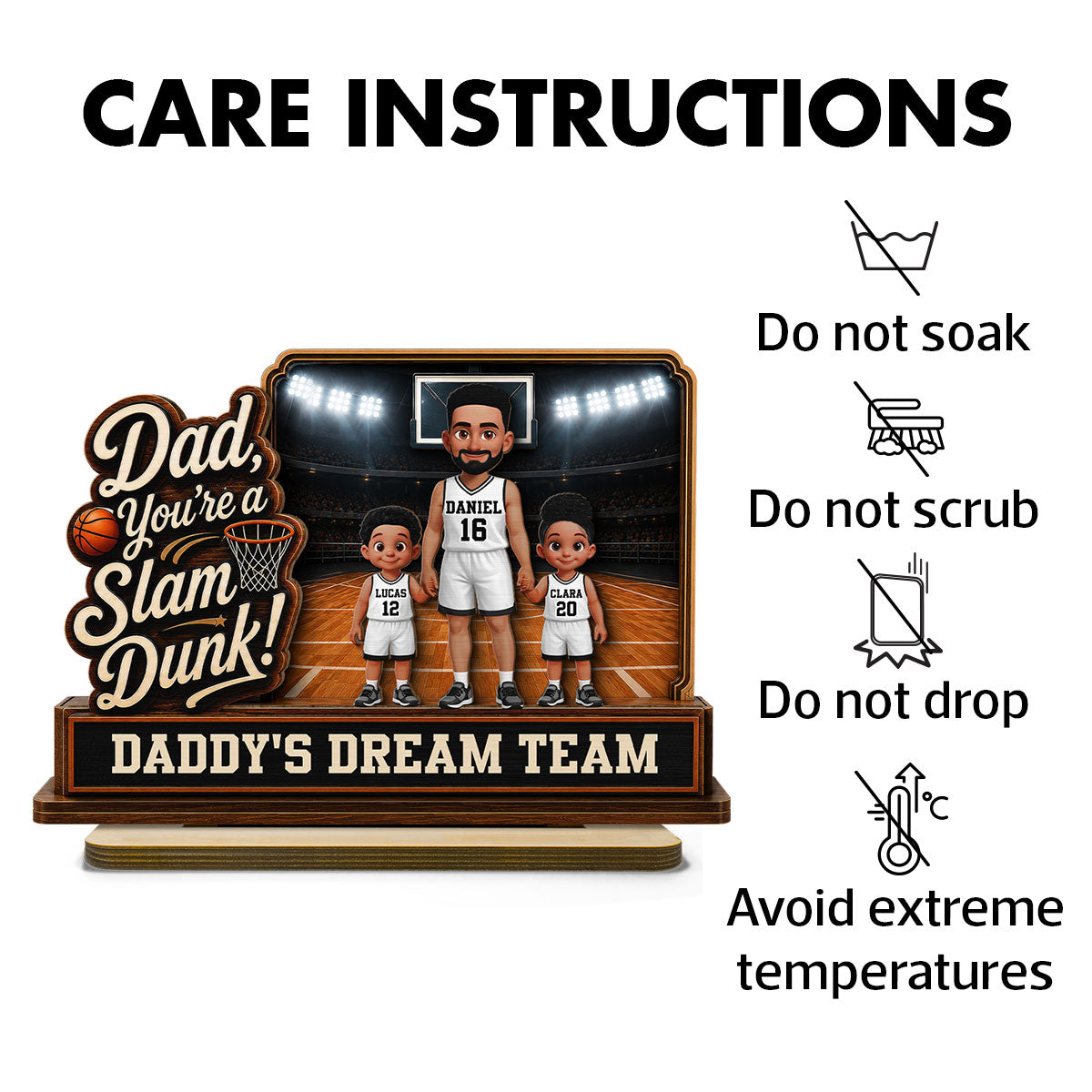 Dad You Are A Slam Dunk Basketball Man & Kids 2D Flat - Personalized 2-Layered Wooden Plaque - Gift For Basketball Dad