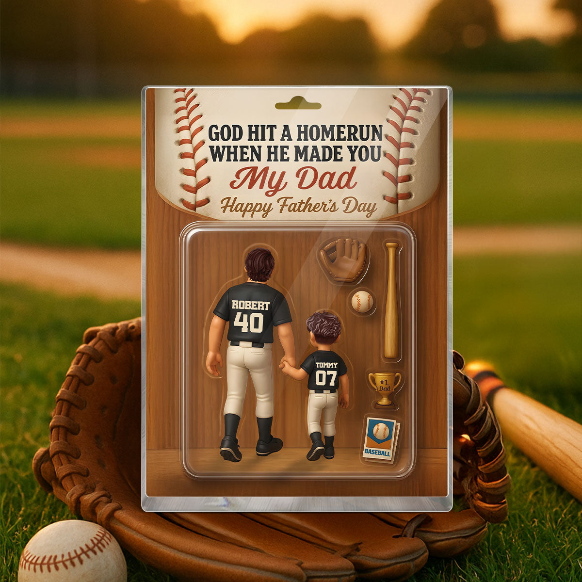 God Hit A Home Run When He Made You Our Dad Custom Action Figure Personalized Acrylic Block Plaque, Gift for Baseball Dad