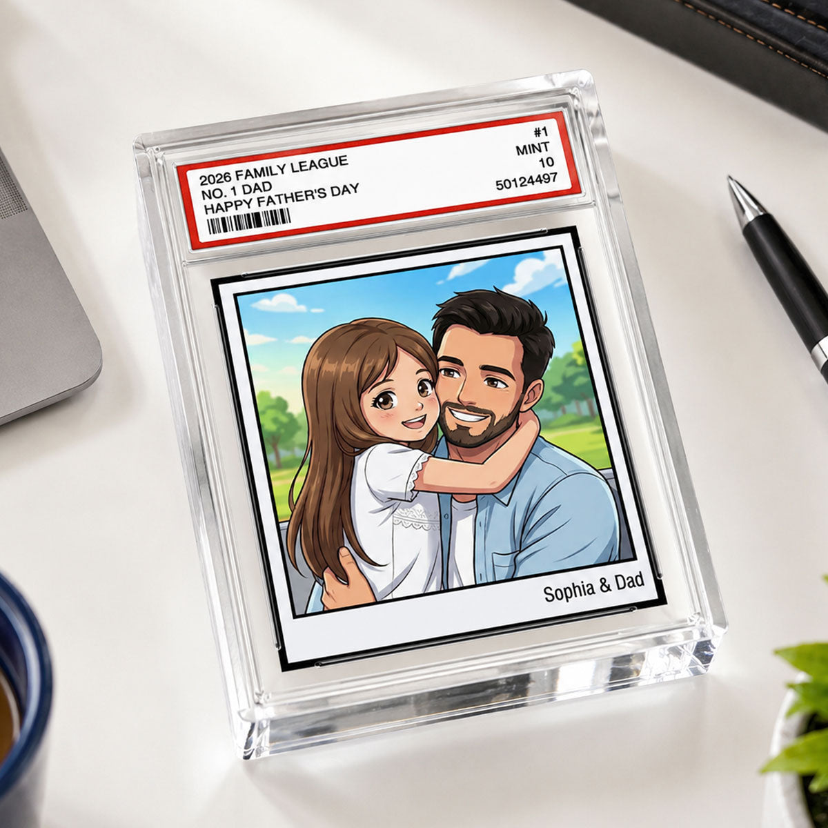 Vintage No. 1 Dad Trading Card Trading Card Cartoon Style - Personalized Acrylic Block Plaque - Gift For Dad, Husband