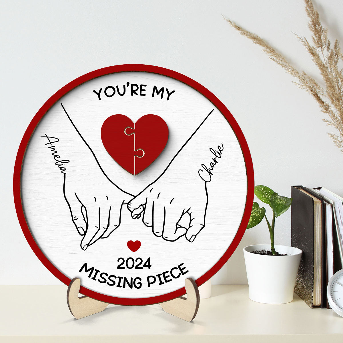 Personalized Couple Pinky Promise Hands 2-Layer Wooden Plaque, You're My Missing Piece, gift, Anniversary gift for Couples