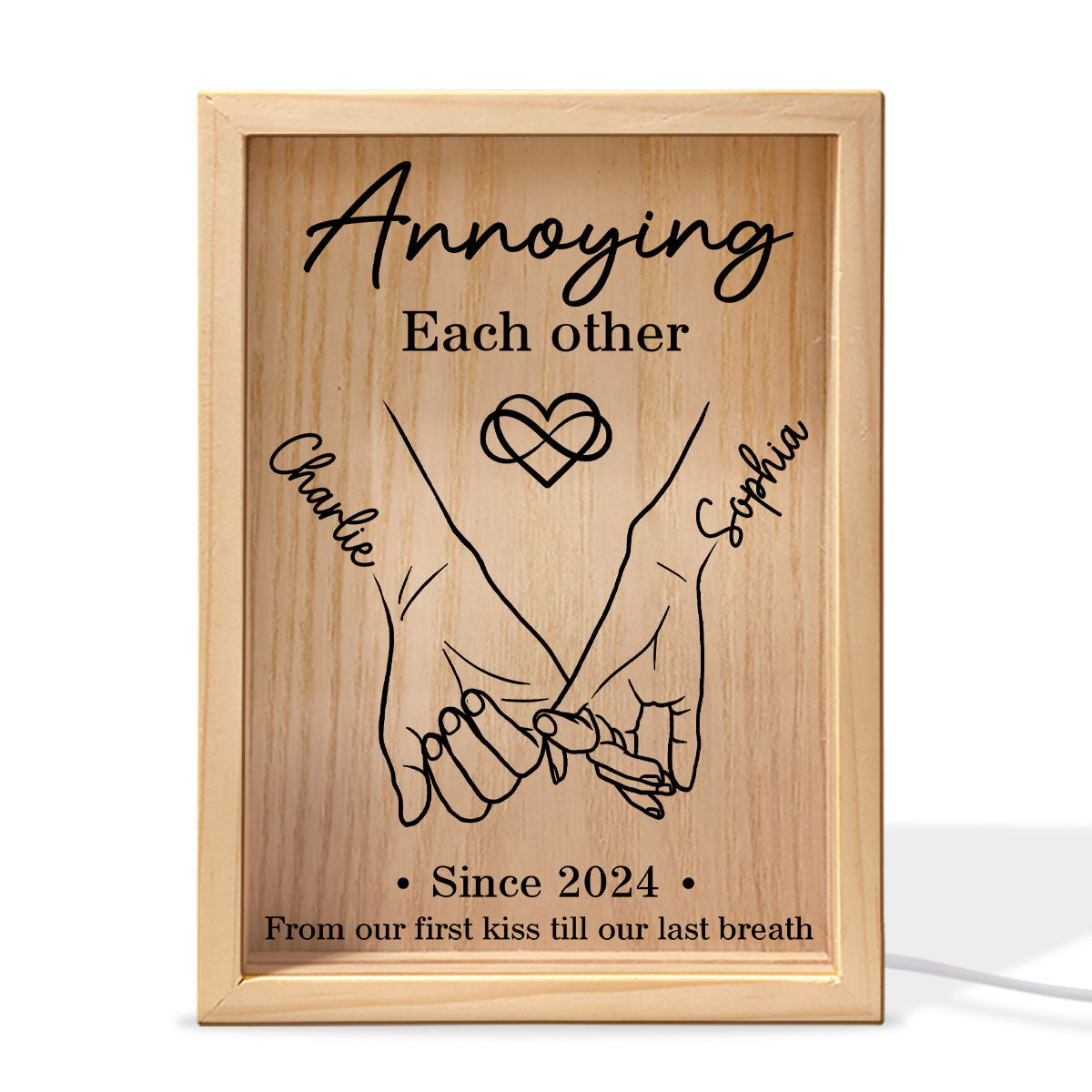 Couple Hand in Hand Outline Gift Personalized Wooden Frame LED Light Box