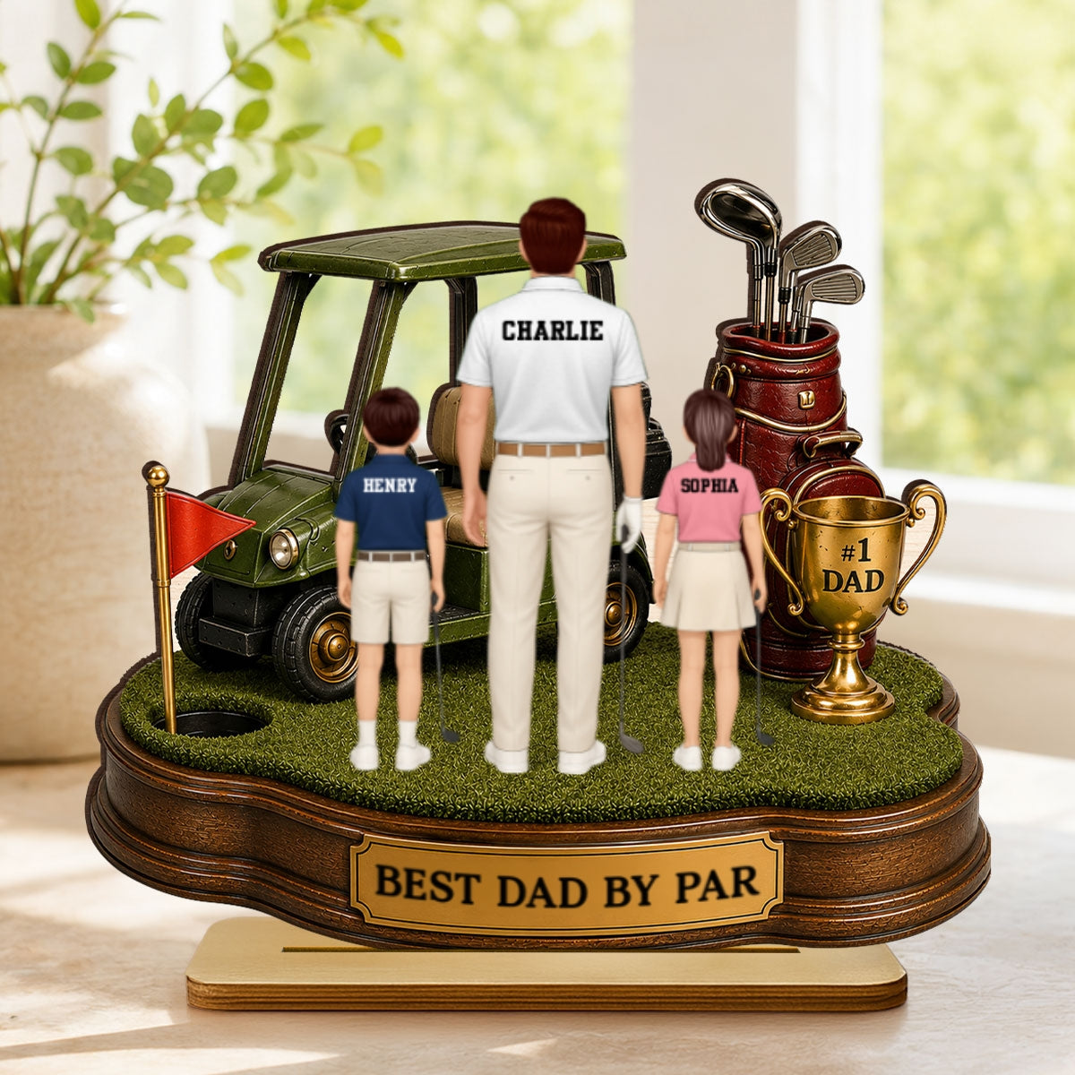 Best Dad By Par Golf Dad & Kids - Personalized 2-Layered Wooden Plaque - Gift For Dad, Husband